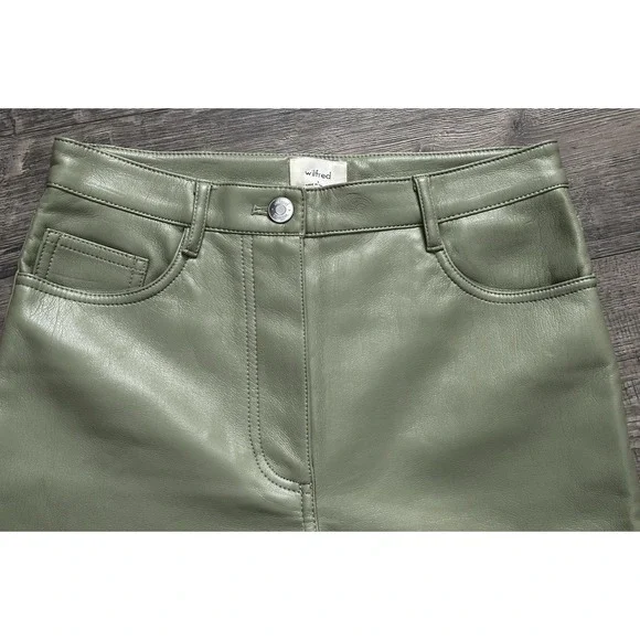 Wilfred Aritzia Melina Pants Size 2 Green Vegan Leather High Rise Straight Leg - Picture 8 of 9